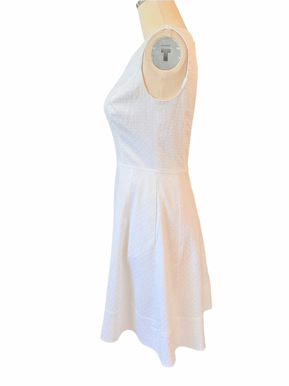 White House Black Market Sleeveless White Textured Fit & Flare Dress 2/4